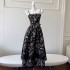 Spring and summer new black printed camisole dress for daily vacation, waist up and slimming A-line dress for women 68429