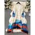 Sanzhai's pleated design, printed early spring new dress, women's high-end feeling, loose and irregular mid length dress
