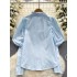Advanced Spring Shirt, Sweet Bow Neck, Slim Fit, Versatile Design, Sheep Leg Sleeves, French Top, New Style for Women