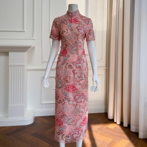 Retro style wedding dress, Chinese toasting dress, sequin embroidery, improved temperament, cheongsam dress, 68389
