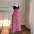 French Bow Strap 3D Flower Rose Dress Celebrity Style Dress Pink Fairy Long Dress 68446