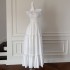French Dress with Wooden Ear Edge Bow Long Dress Women's Sexy Hanging Strap Petal Splicing Waist Holiday Dress 68380
