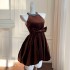 Light Luxury French Velvet Diamonds Hanging Neck Dress Women's Small Hepburn Off the Shoulder Dress Short Skirt 68392