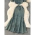 Early Spring Dressing Set 2024 New Design Feel Hot Diamond Short Top, Cowboy Half Skirt, Fish Tail Skirt Two Piece Set