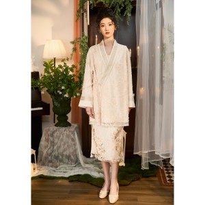 New Chinese style cross necked shoulder long sleeved top with mesh embroidery and retro improvement Hanfu shirt style jacket 91509