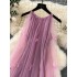 High end vacation outfit with a hanging neck dress for women's design, plush slim fit, medium length mesh fairy skirt, trendy
