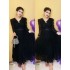 High end waistband, slimming temperament, long sleeved dress for autumn women, French stunning V-neck pleated A-line long skirt