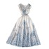 Summer new palace style French retro V-neck sleeveless dress for women with waist length, A-line printed skirt trend