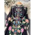 Spring and Autumn Seasons European and American Fashion Versatile Waist Waist Slimming Printed Dress Women's Palace Style Single breasted Knee Length Skirt