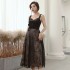 Yi Ge Li La Early Spring Fashionable and Elegant Dress with Velvet Mesh Embroidery Long Fit Dress 64535