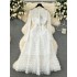 White Moonlight Qianjin Style Dress, High end Luxury and Small Crowd Perspective Lace Mesh Cake Skirt, High end Dress for Women