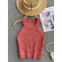 Sweet and spicy small top for women with a high-end feel, light luxury, small fragrance, heavy industry, nail bead short style, neck hanging knitted vest for women's outerwear trend