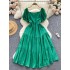 Bohemian Holiday Dress for Women 2024 New Age Reducing Bubble Sleeves Slim Fit Mid length Embroidered Flare Skirt
