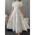 European station water-soluble lace hollowed out dress with white temperament, women's summer waist collection, lace hollowed out embroidery, mid length skirt, summer