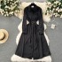 Wearing a Korean style elegant dress for commuting women in early spring, 2024 new long sleeved solid color mid length shirt skirt