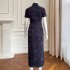 Yi Ge Li La 2024 Early Spring New Product Black Slim Fit Short sleeved Elegant Dress Qipao Women's 68408