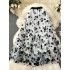 French retro mesh half skirt for women 2024 new high waisted mid length A-line skirt, flocked love fluffy skirt