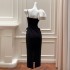Single shoulder three-dimensional large bow temperament small dress fashion contrasting black slim fit dress 68369