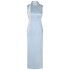 Improved standing collar sleeveless contrasting qipao women's blue elegant long slim fitting party dress dress 67522