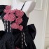3D Flower Bow Pearl Pendant Dress Retro Slant Shoulder Single Side Strap Tie Dress 68417