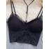 High end lace lace lace suspender vest 2024 new women's pure desire style sexy black bottom hanging neck top for women