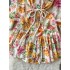 Spring and Autumn New French Vintage Standing Neck Lantern Sleeves Fragmented Flower Waist Dress Women's Ruffle Edge Bottom Fairy Dress
