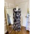 Original style custom retro printed pleated V-neck bubble sleeves with waist cinched A-line large hem long dress with belt