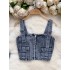 Sweet and Cool Spicy Girl Style New Top for Women's Chic Hong Kong Flavor Retro Denim Short Suspended Tank Top Fashionable and Versatile Layup