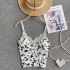 Sweet and Spicy Top Women's Sweet Lace Lace Lace V-neck Irregular Print with Chest Cushion and Suspended Tank Top 2024 New