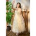 Yi Ge Li La 2024 Early Spring New Product Light Yellow Embroidery Slim Fit and Elegant Mesh Daily Dress 68398