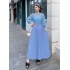 Feminine and socialite temperament, high waisted and slim round neck, lace patchwork pleated A-line dress, elegant and large hem long skirt