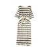 Early spring Korean style dress with a lazy and elegant style, retro striped bubble sleeve style, medium length knitted skirt