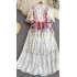 Retro court style bubble short sleeved standing collar with waistband and slim A-line water-soluble hook flower hollowed out lace dress dress