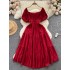 Bohemian Holiday Dress for Women 2024 New Age Reducing Bubble Sleeves Slim Fit Mid length Embroidered Flare Skirt