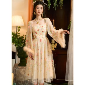 French Evening Dress, Elegant and Luxury, Flare Sleeves, Fairy Women's Dress, Heavy Industry Mesh Embroidered Beads, Celebrity Style Dress, 68258