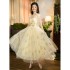 Yi Ge Li La 2024 Early Spring New Product Light Yellow Embroidery Slim Fit and Elegant Mesh Daily Dress 68398