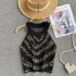Sweet and spicy small top for women with a high-end feel, light luxury, small fragrance, heavy industry, nail bead short style, neck hanging knitted vest for women's outerwear trend