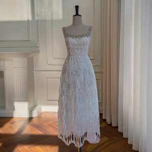 Light luxury diamond studded geometric hollow suspender dress with sexy sleeveless sequin organza dress 68349