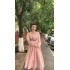 High end, light luxury, and elegant round neck with diamond and bubble long sleeves, waist cinching and slimming A-line dress. Elegant large swing long skirt