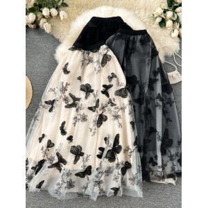 Heavy Industry 3D Butterfly Embroidery Mesh Half Skirt for Women 2024 New High Waist Mid length A-line Skirt Fairy Skirt