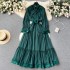 New high-end foreign trade embroidered beaded V-neck, high waist, slim fit, matching with belt, scarf, princess sleeve long skirt