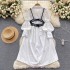 French retro haute couture two piece dress, women's lantern sleeves, loose and slimming, suspender vest design, long skirt