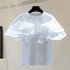 Heavy industry ruffle edge patchwork short sleeved T-shirt 2024 Spring/Summer Korean version loose and slimming solid color straight round neck top trendy
