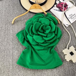 Pure desire spicy girl, three-dimensional large flower diagonal collar, single shoulder camisole vest, female outerwear, stylish slim fit, slimming off the back top