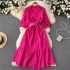 Gentle style hollowed out V-neck bubble sleeve dress, summer fashionable temperament, waist cinching fairy long skirt