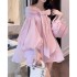Thai designer bow bubble sleeve off shoulder organza romantic dress in 3 colors