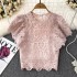 Retro Palace Style Style Bubble Short Sleeve Round Neck Hook Flower Hollow Water Dissolved Lace Shirt Women's Casual Short Top