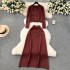 Cold and aloof high-end suit short tassel knitted cardigan versatile high waisted mid length skirt temperament two-piece set