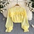 French chiffon shirt, women's design sense, three-dimensional flowers, fashionable and versatile, age reducing bubble sleeve top, solid color pullover shirt
