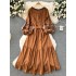 Bohemian vacation style dress for women's travel wear, sweet and western-style embroidery, loose waist, large hem, long skirt